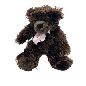 Dan Dee Chocolate Brown Bear Plush 13 Inch Pink Ribbon Stuffed Animal toy‎